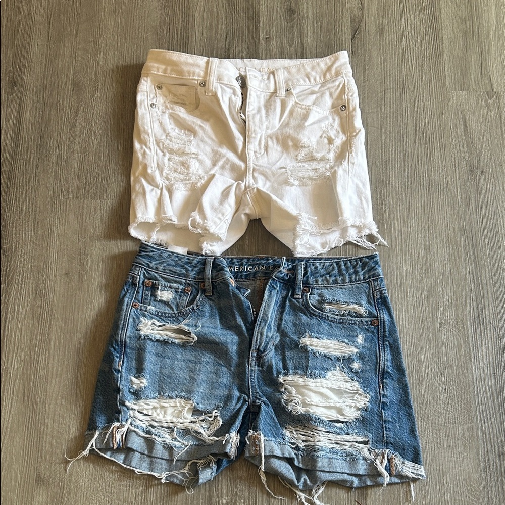 American Eagle Outfitters Distressed Denim and White Jean Shorts Duo
